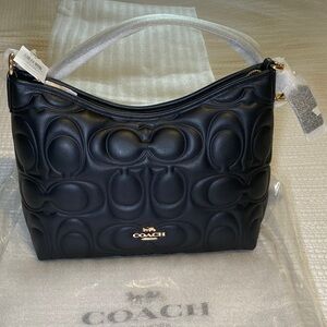 NWT Coach Laurel Black Embossed Signature Leather Shoulder Bag🖤